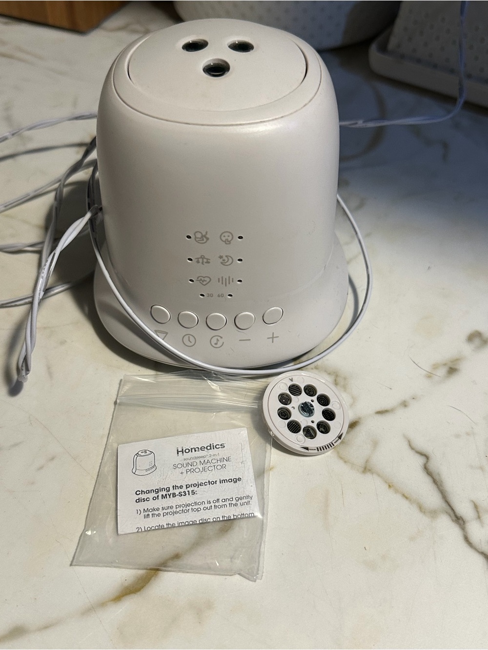 Homedics White Sound Machine Projector with Image Disc